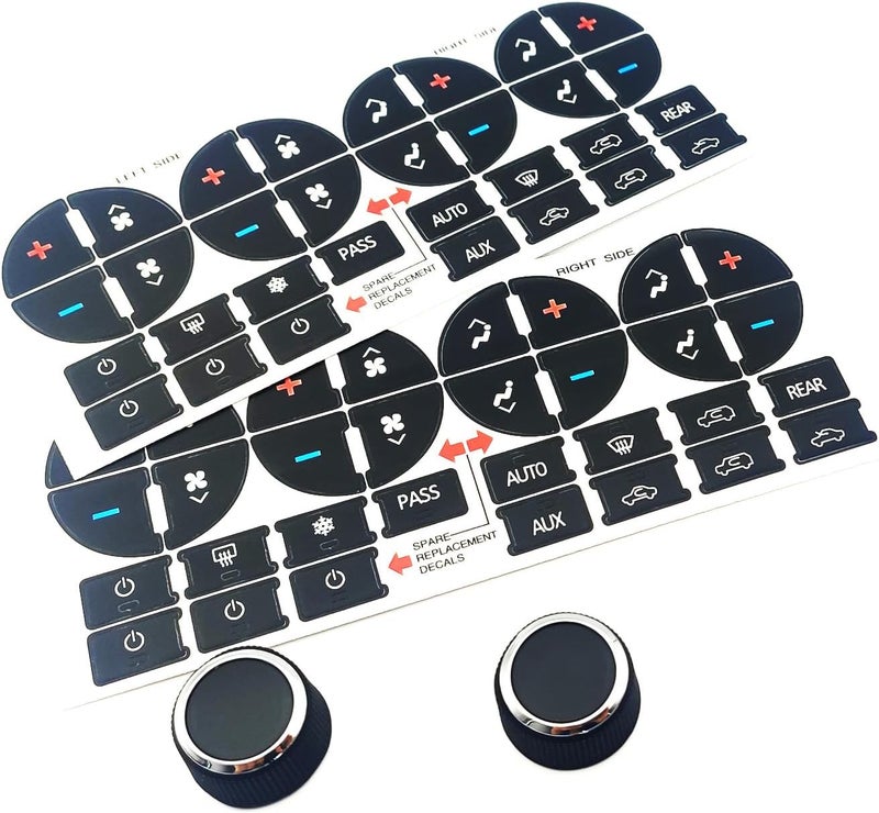 AtticZone AC Dash Button Repair Kit Stickers, Radio Volume Control Knob Compatible with GM GMC Yukon Acadia Sierra, Chevrolet Silverado Tahoe Suburban 2006-2014, 2Pcs - Image 1